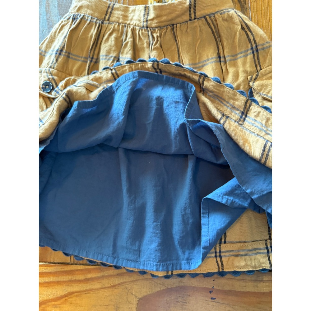 Matilda Jane Freya Plaid Skirt Kids Size 10 Mustard Yellow Blue Cargo Pockets - Picture 4 of 6